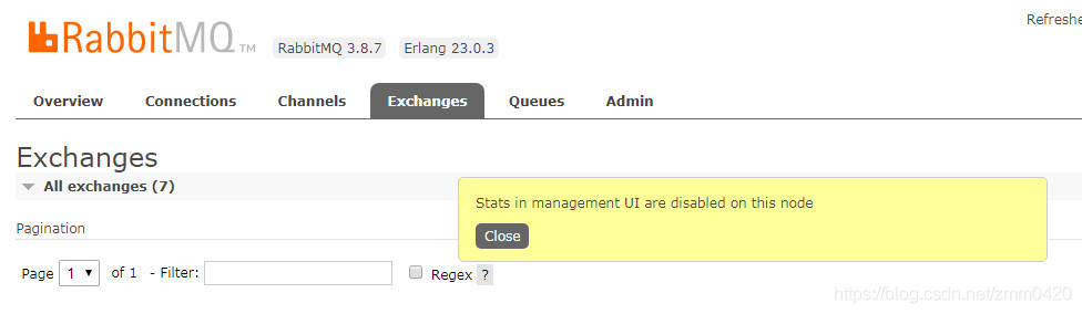 rabbitmq web UI上报错：Stats in management UI are disabled on this node